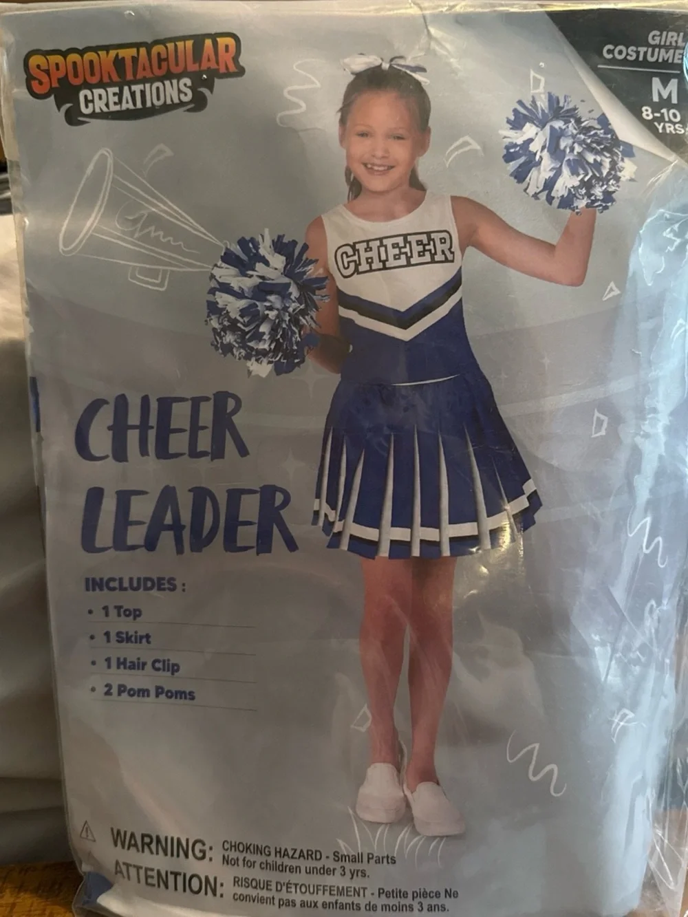 Girls Blue & White Cheerleader Costume - Medium